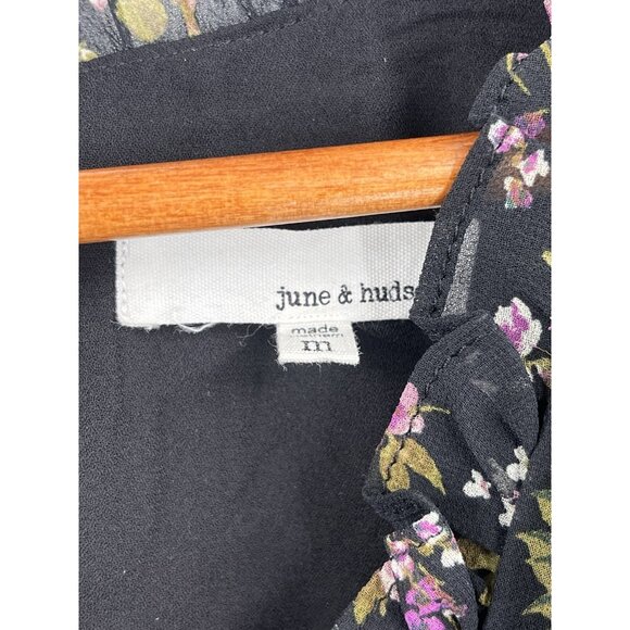 JUNE & HUDSON Women's Black Floral Faux Wrap Half Sleeve Dress Medium - Picture 6 of 8